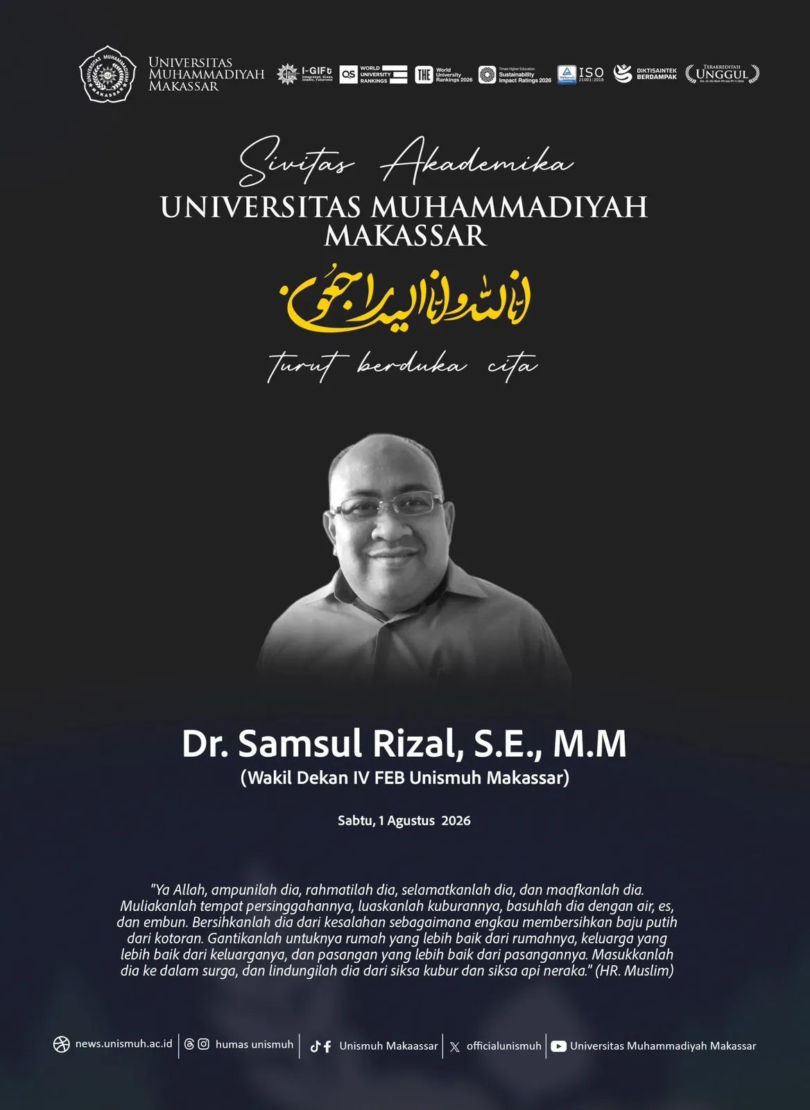 Unismuh Makassar Berduka, Wakil Dekan IV FEB Samsul Rizal Tutup Usia